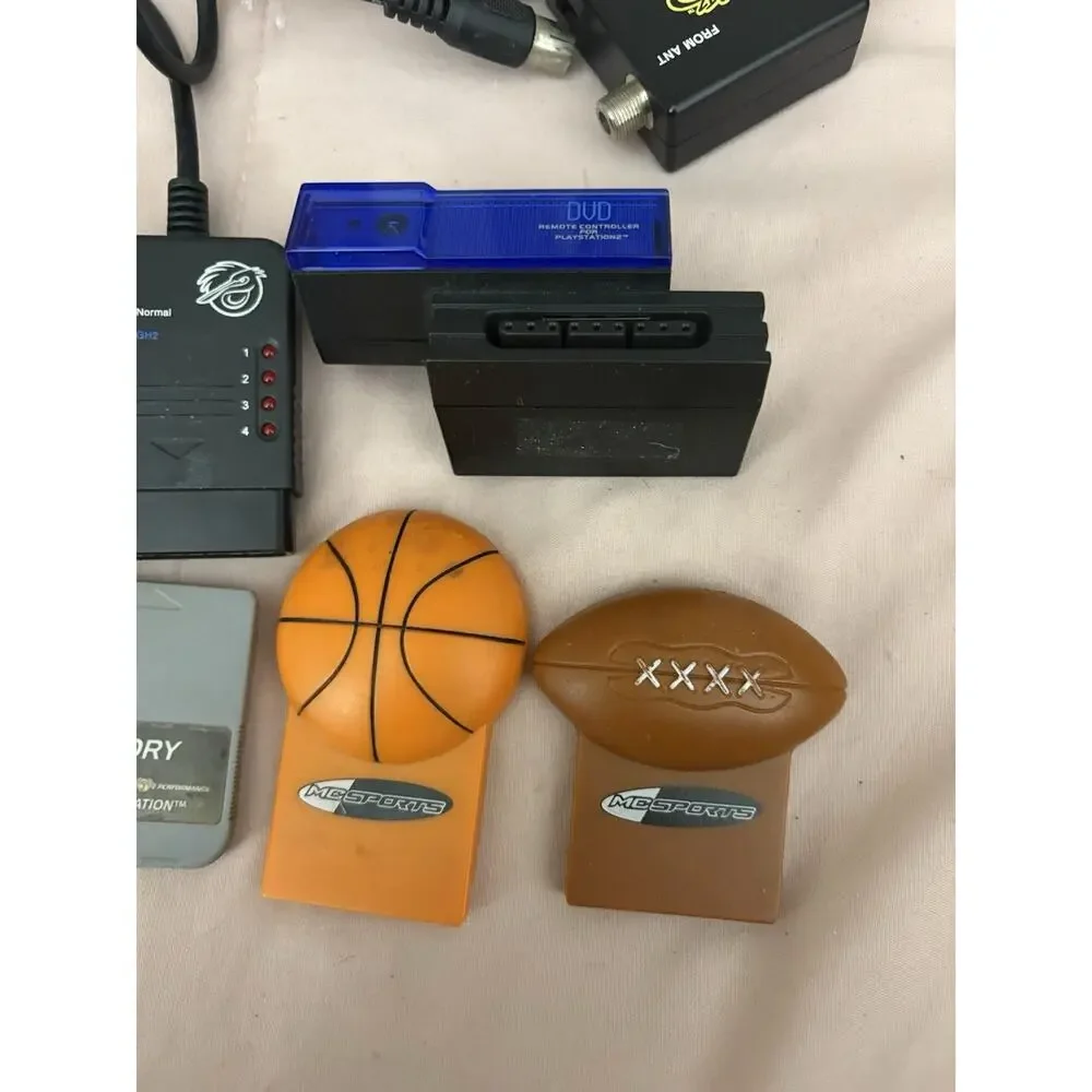PS1 PS2 Accessory Lot TESTED Guitar Hero Pelican Dongles MC Sports Memory Cards